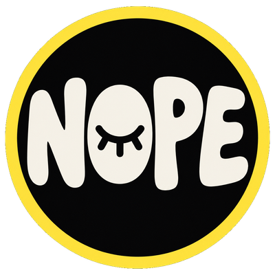 The $NOPE token mark: a closed eye in a yellow ring